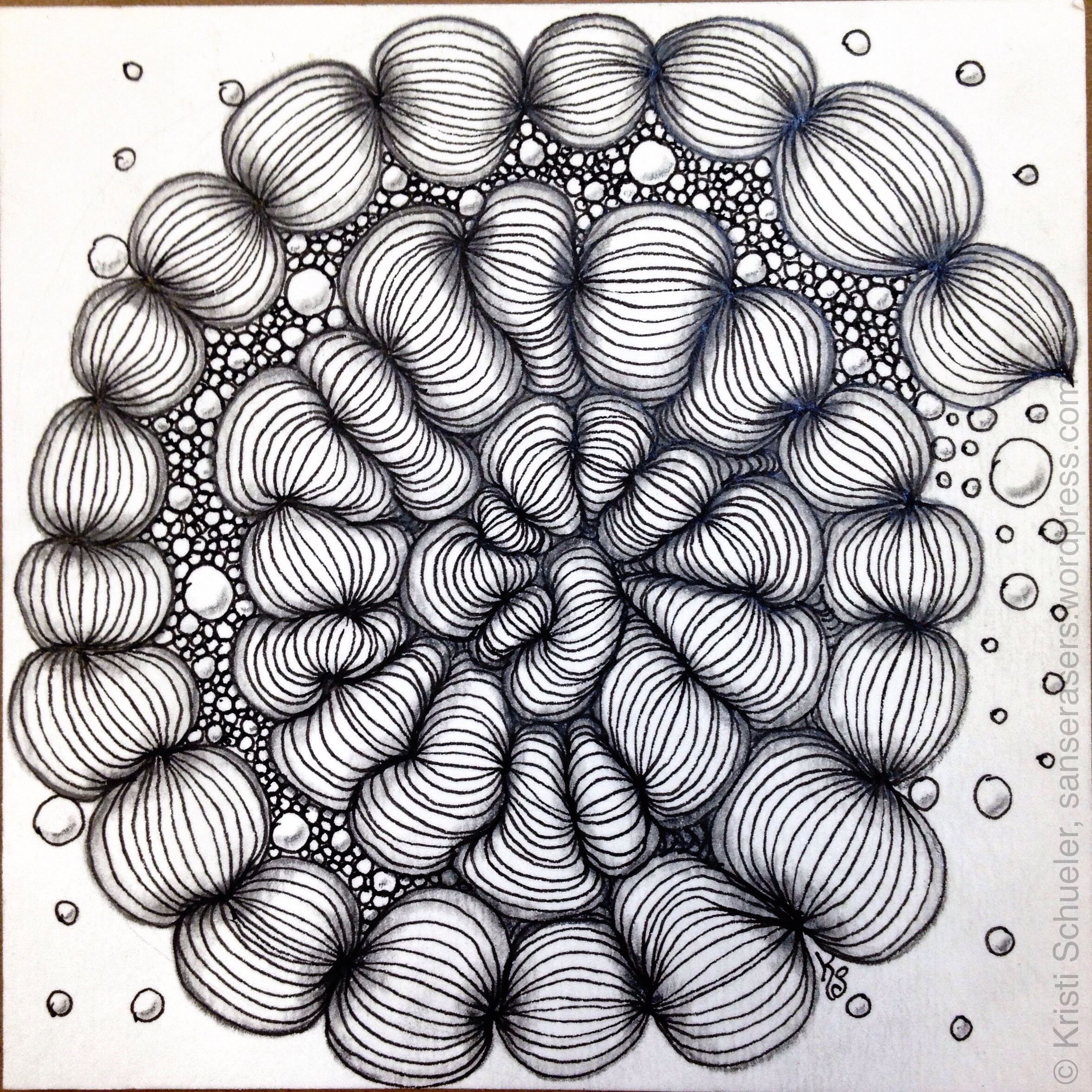 A Mr. E and Tipple spiral string zentangle.